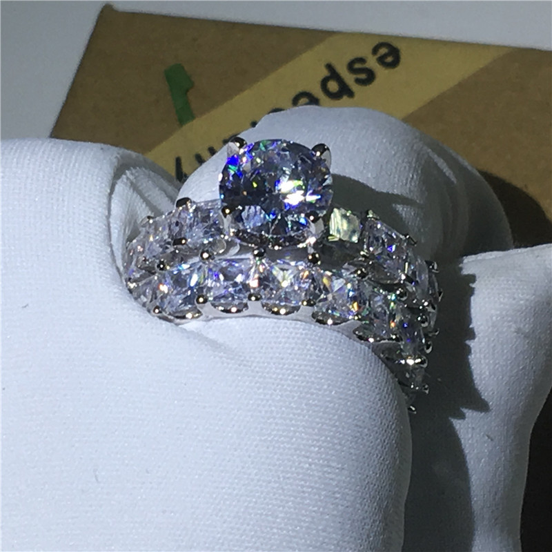 Vecalon Vintage Promise Ring Set 925 Sterling Silver Diamond Engagement wedding Band rings for women Bridal Finger Jewelry