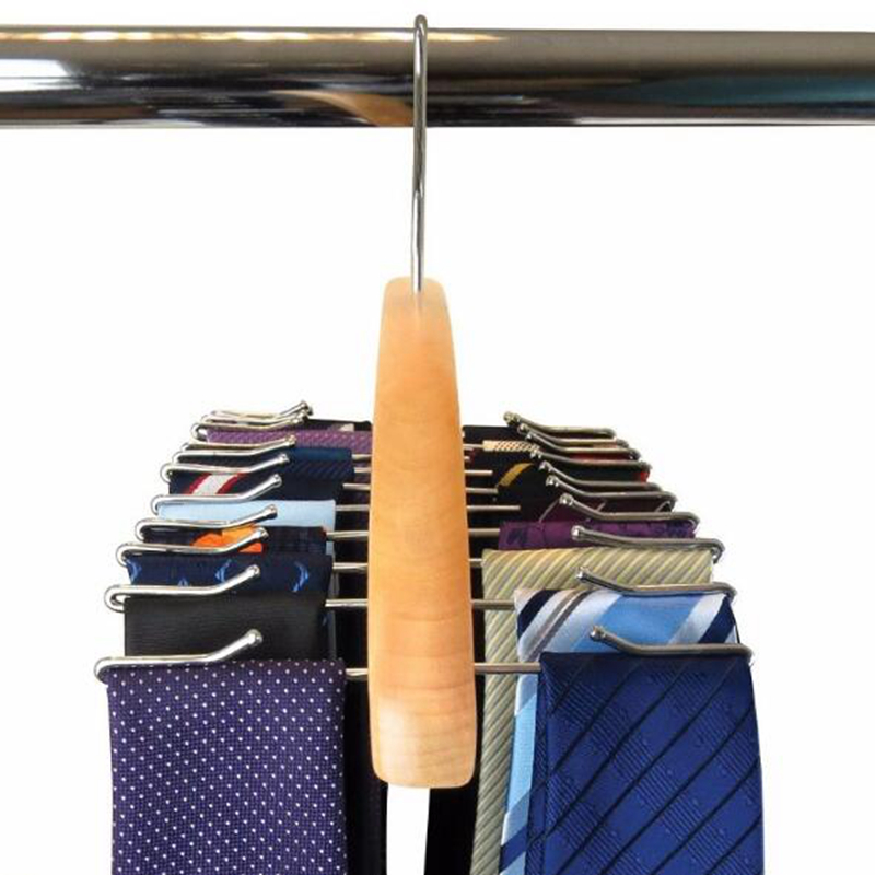 Hangerlink Natural Beech Wood Single Wooden Tie Hanger Organiser Rack - Holds 24 Ties - view 3