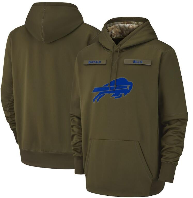 2019 Buffalo Hoodies Bill Sweatshirt Olive Salute to Service Sideline Therma Performance Pullover Hoodie Army Green Size S-3XL