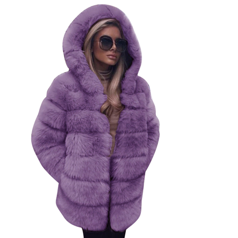 Women Coat Fashion Luxury Faux Fur Coat Hooded Autumn Winter Warm Overcoat Jacket Coats Women