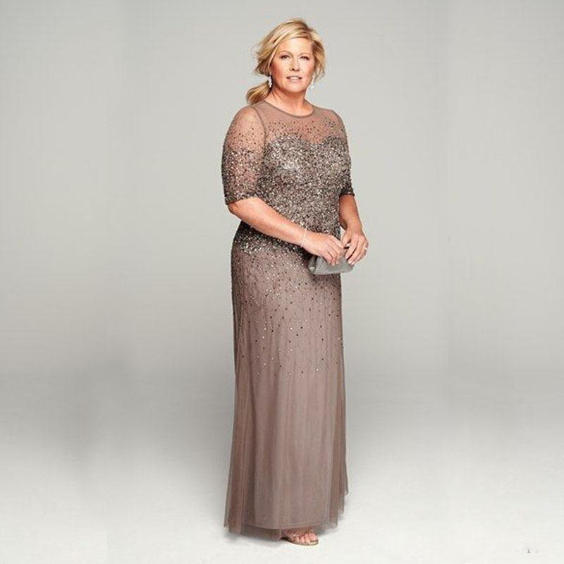 2020 Newest Mother Of The Bride Dresses Chiffon Jewel Neck 1/2 Sleeve Mother Bride Dresses Sequins Ankle Length Wedding Guest Dress