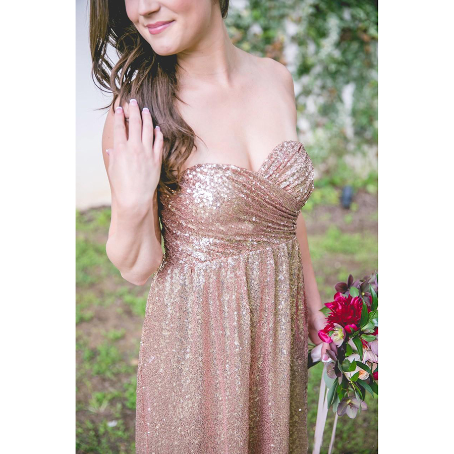 Rose Gold Sequins Bridesmaid Dresses 2018 Newest Sweetheart Neck A Line Zipper Back Floor Length Maid Honor Wedding Guest Gown