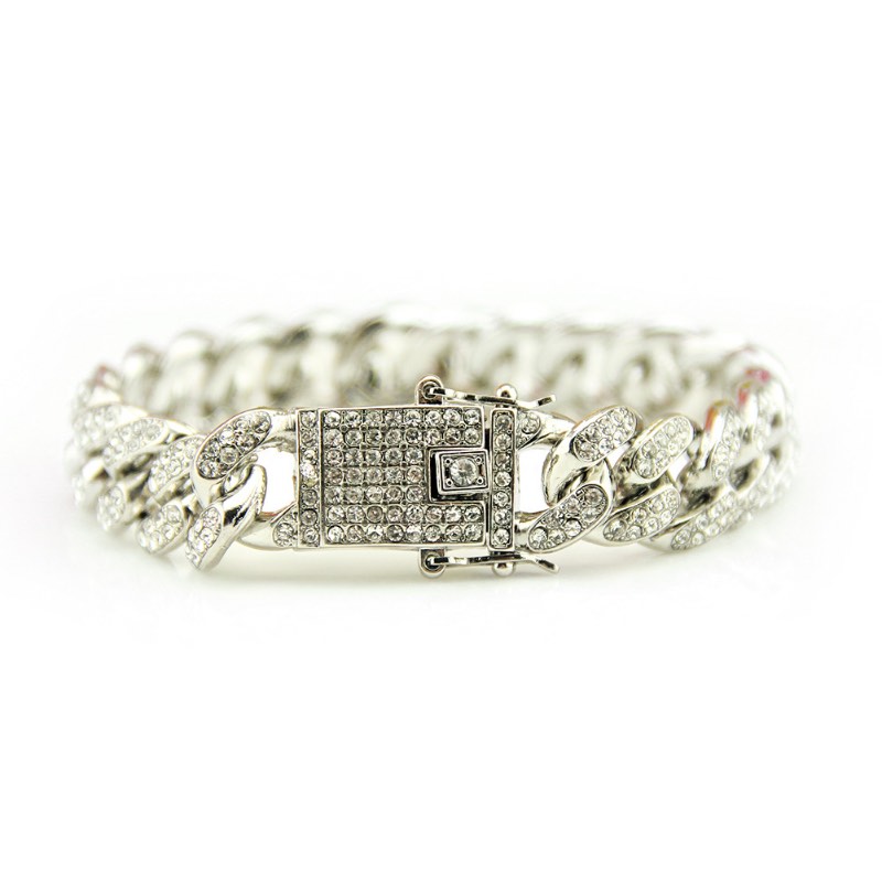 Hip Hop Bracelet Full Rhinestone Cuban Tennis Dance Rap Men Fashion Gold And Silver Jewelry width 12mm