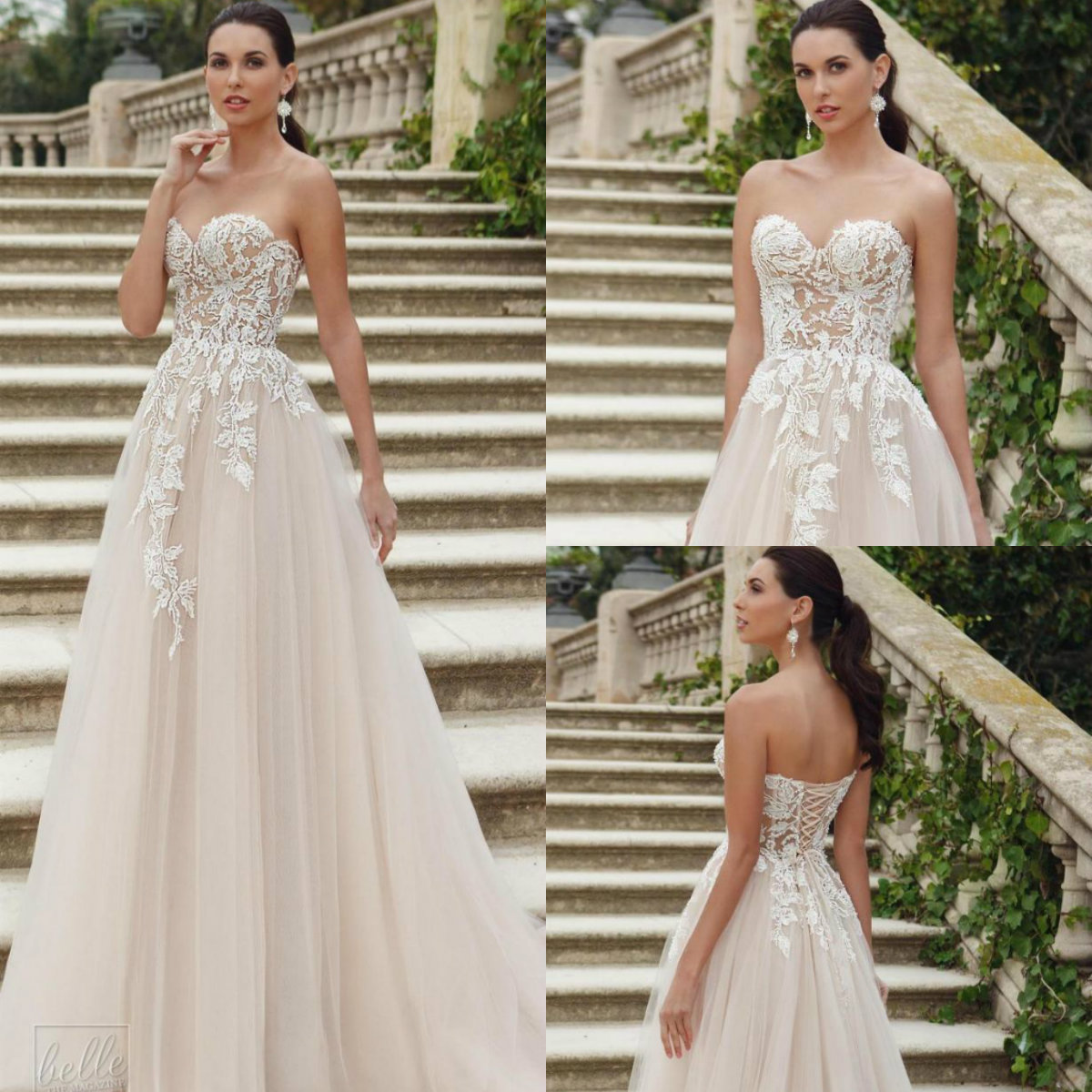 Lace Up Beach Wedding Dresses A Line Sweetheart Sweep Train Lace Appliques Beads Bohemian Wedding Dress Custom Made Beach Bridal Gowns