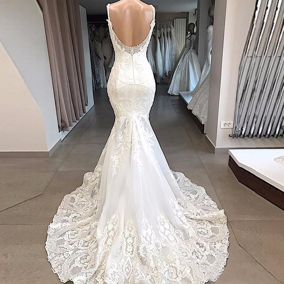 Vestidos De Novia White Mermaid Backless Sexy Sweetheart Lace Wedding Gowns Handmade Appliques Bridal Dress