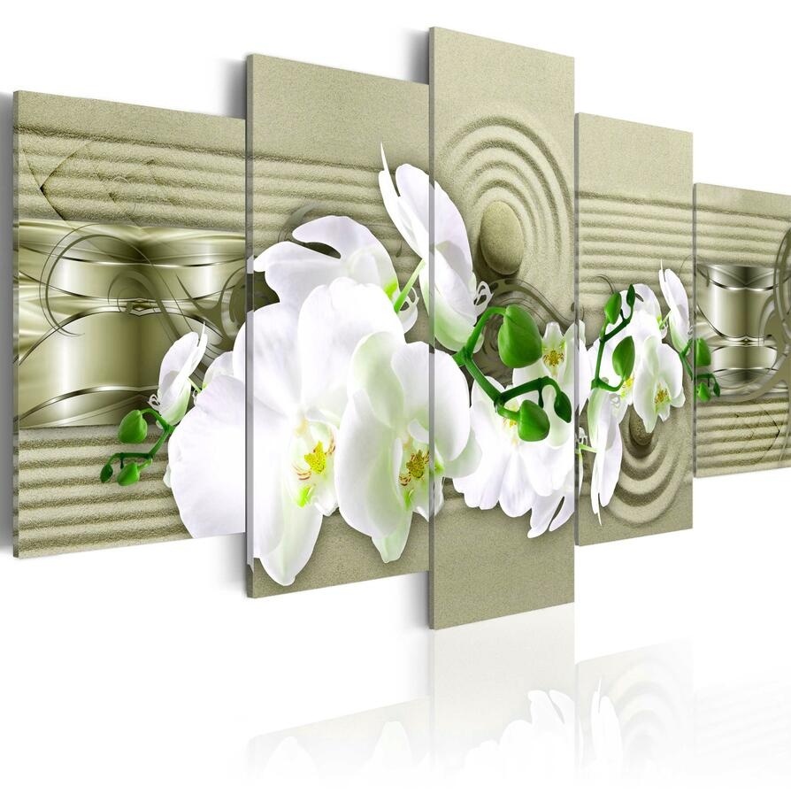 Hd Wall Art Canvas Painting 5 Pieces Zen Orchid Flower Modern Home Decoration,Choose Color(purple,green,red) And Size:3
