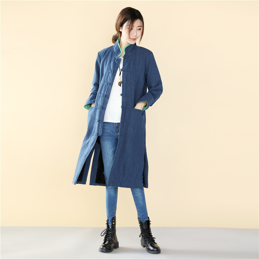 Spring Autumn Chinese Retro style Long length Linen jacket flax cotton Comfortable fabric Clothes long gown Original Coat Robe Outwear