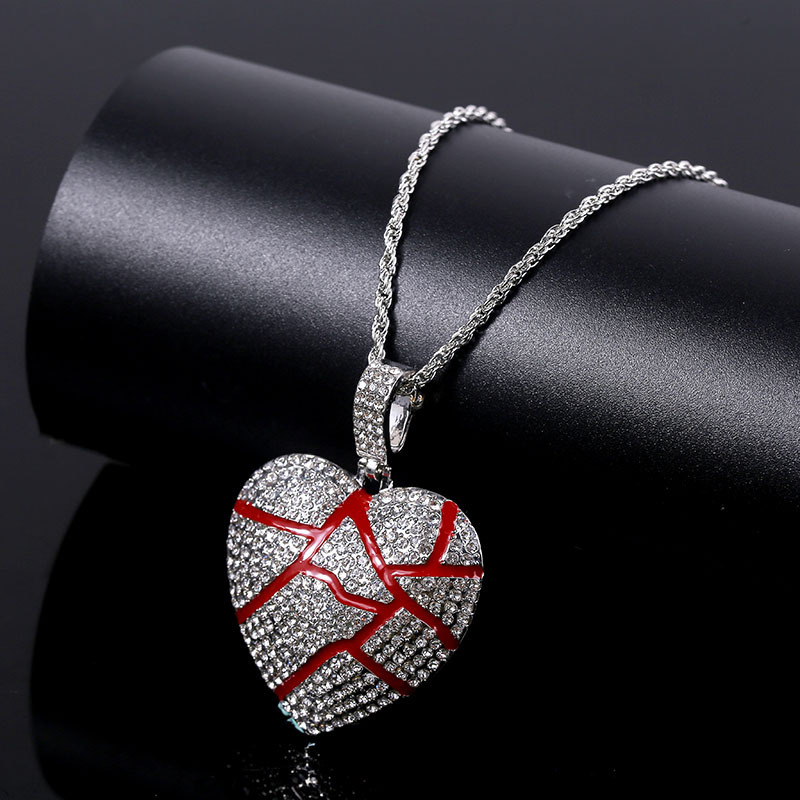 Broken Heart Necklaces Iced Out Pendant Hip Hop Jewelry Women Fashion Bling Necklace Crystal Rhinestone Love Charm Gold Silver Chain for Men
