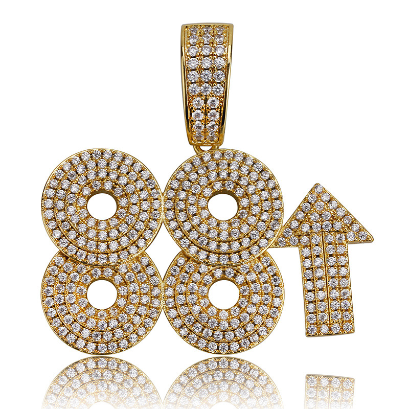 88 Rising Rich Chigga Pendant Necklace Hip Hop Full Cubic Zirconia with Silver Gold Twist Chain