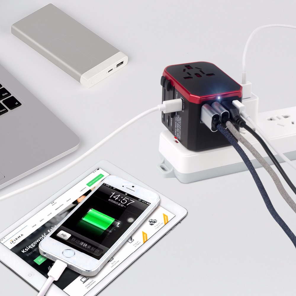 USB Type C Travel Power Plug Adapter 5 USB Ports 4 USB Type A 1Type C Wall Charger for Type I C G A Outlets EU Euro US UK