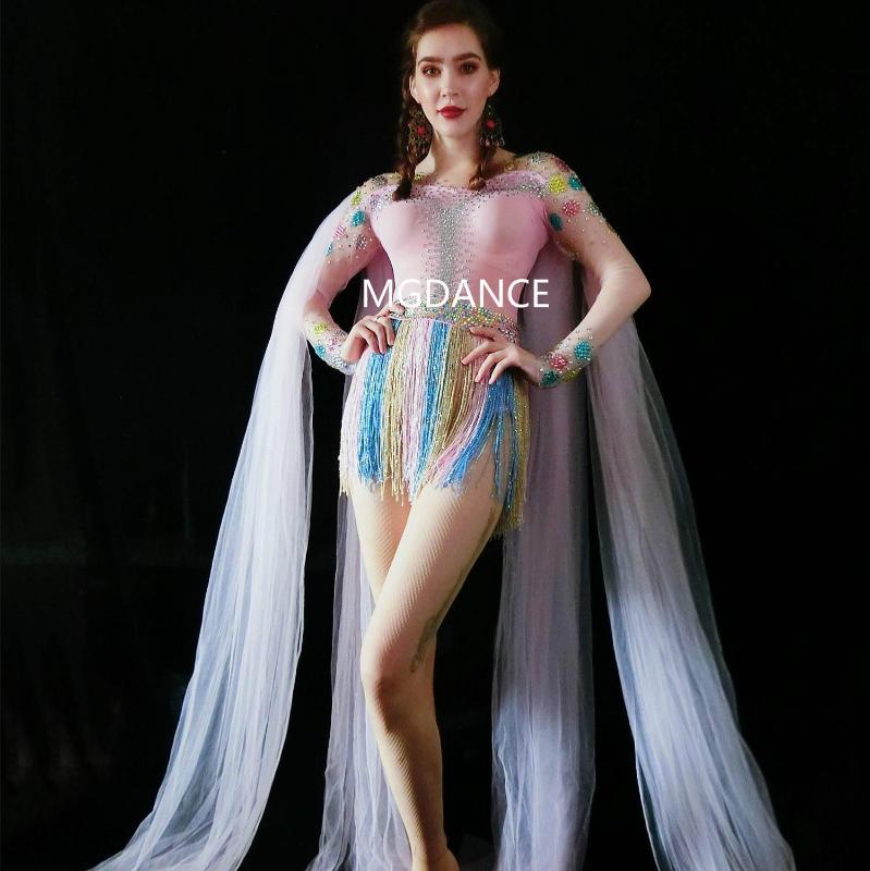 Colorful Fringes Rhinestones Bodysuit Long Mesh Cloak Stage Dance Costume Nightclub Female Singer Show Leotard, Pink
Colorful Fringes Rhinestones Bodysuit Long Mesh Cloak Stage Dance Costume Nightclub Female Singer Show Leotard, Pink