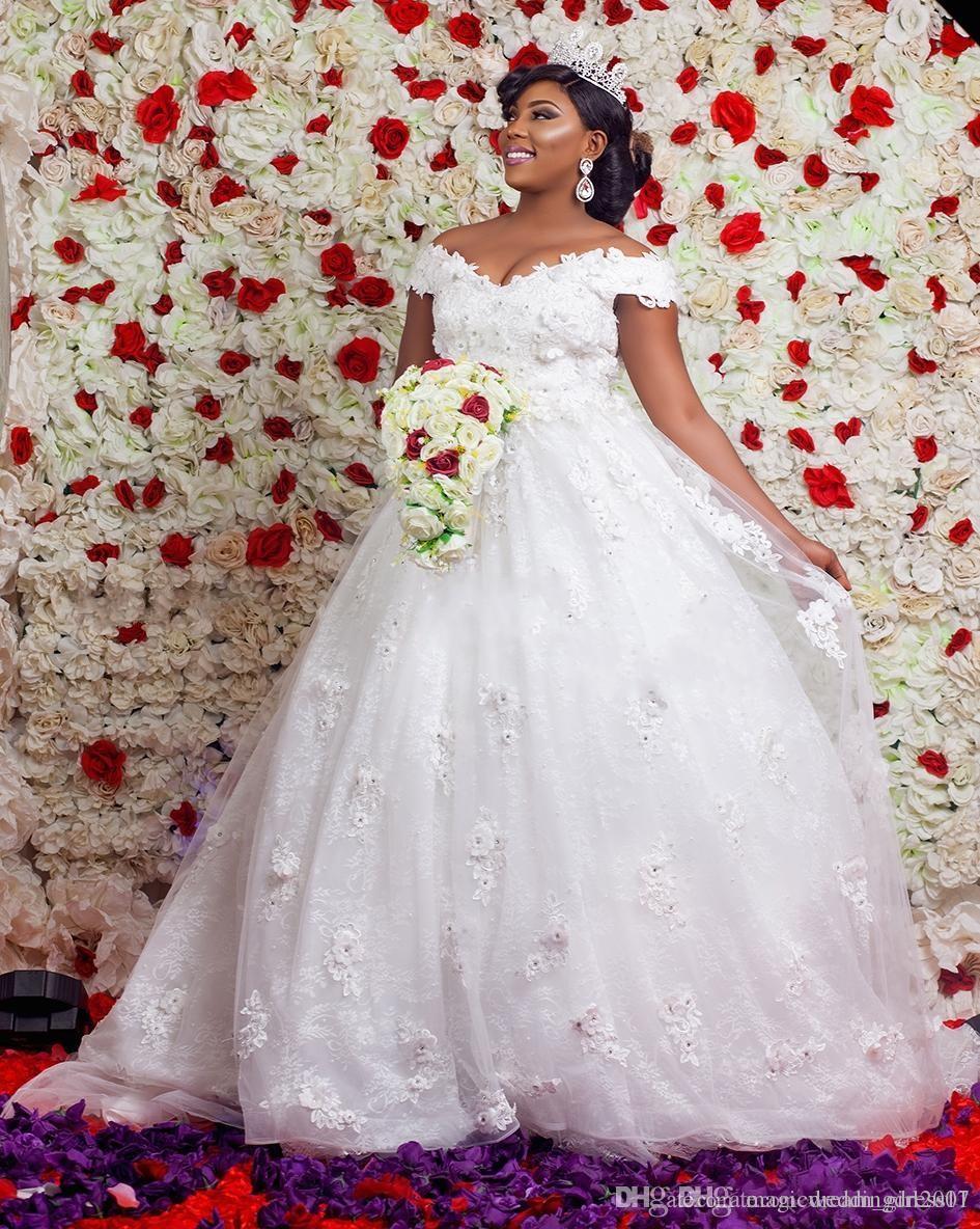Vestidos De Novia Dubai Arabic Lace Wedding Dresses Plus Size Off Shoulder Appliqued Long Bridal Gowns Puffy Tulle Or Length