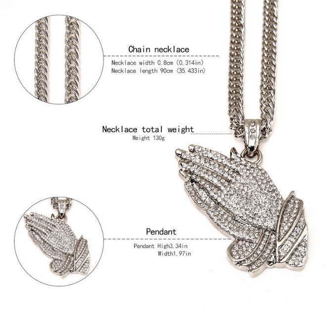 Sparkling water diamond Buddha hand hip hop pendant necklace jewelry fashion men and women street dance Pendant Necklace wy202