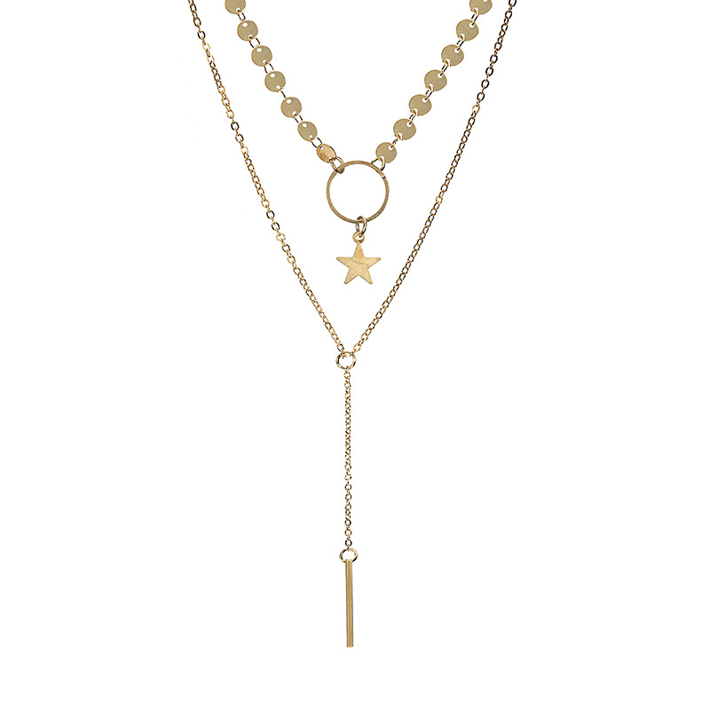 Star tassel beaded layered necklace pendant star long stick simple pendant necklace ladies chain girls fashion jewelry