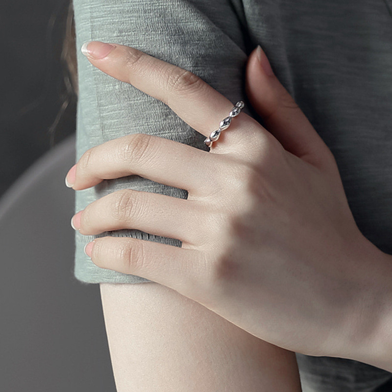 New Simple Open Rings For Women Fashion Wedding Band Authentic 925 Sterling Silver Multi Oval Beads Statement Ring