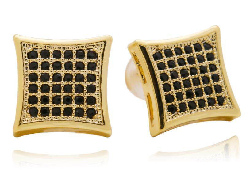 hip hop full diamonds ear studs for men geometry black rhinestone gold stud earrings alloy diamond square jewelry good gifts for boyfriend