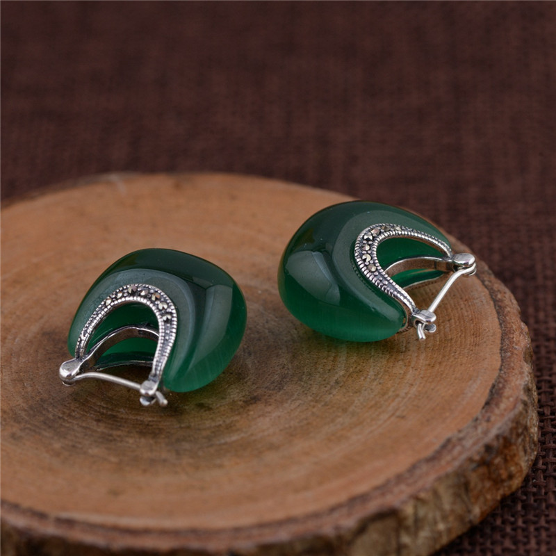 100% 925 Sterling Silver White Green Opal Earrings For Women New Fashion Retro Water Drop Earring boucle d'oreille