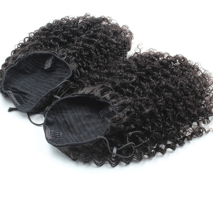 Short Afro Kinky Curly Ponytail indian Hair Piece Drawstring puff humain Curly Ponytail Hair Extension for African Black Women black #1b