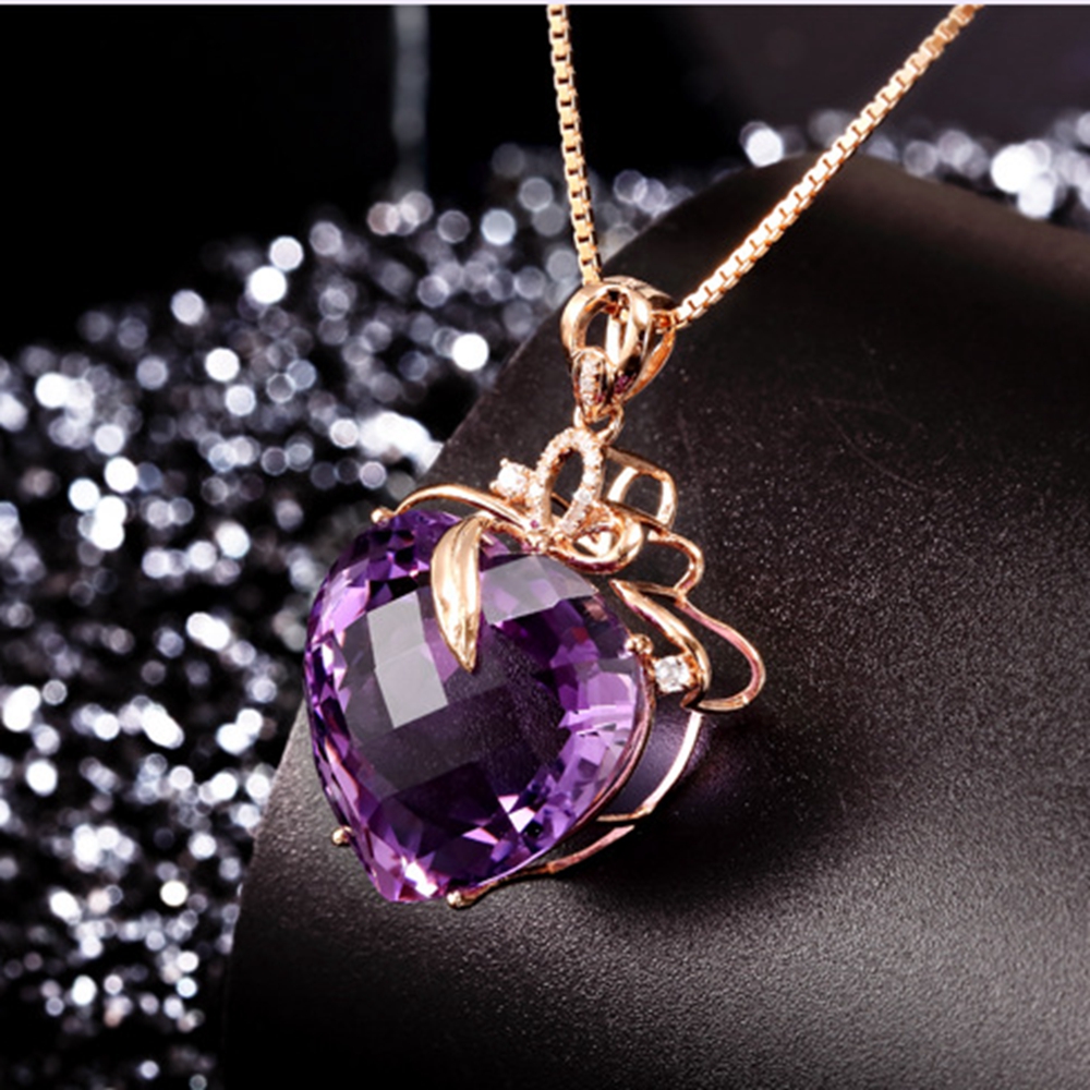 Amethyst Heart Pendant Chain Elegant 18k Rose Gold Filled Love Womens Pendant Necklace Purple Zircon Fashion Accessories Gift