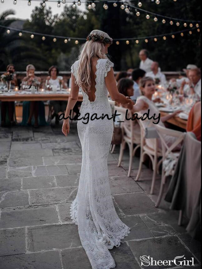 Vintage Crochet Lace Mermaid Wedding Dresses 2019 Retro Cap Sleeve Backless Full length Cotton Boheian Hippie Trumpet Wedding Gown