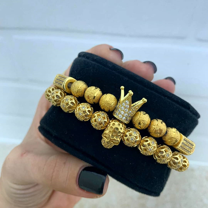 2pcs/set luxury bracelet men bracelet/charm/gold/stainless steel/bracelets for women ball zirconia bracelets femme jewelry Gift, holiday, valentine�
