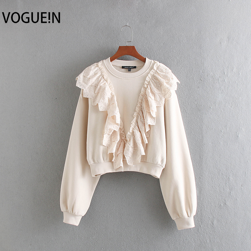 VOGUEIN New Womens Embroidery Hollow Ruffled Beige O-Neck Short Top Sweetshirt Hoodie Wholesale, As photo
VOGUEIN New Womens Embroidery Hollow Ruffled Beige O-Neck Short Top Sweetshirt Hoodie Wholesale, As photo