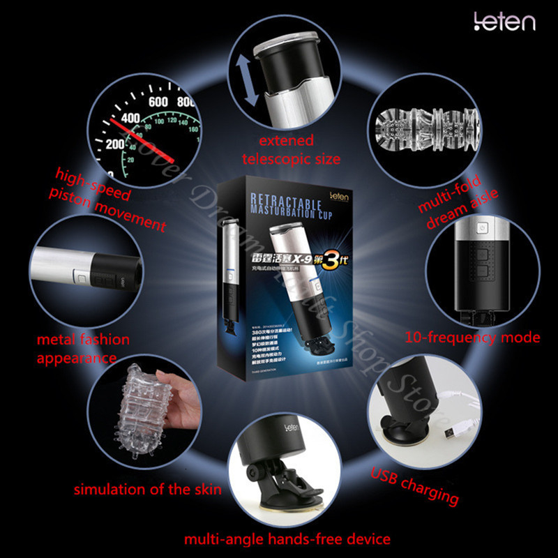 Leten USB Charge Automatic Thrusting piston 10 Speeds Retractable Male Masturbator With Suction Cup Gay Sex Toys for Men Machine Y191010
