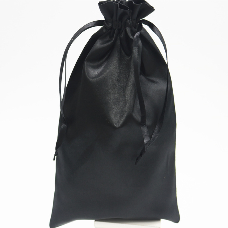 50PCS Black Satin Bags Packaging Hair Wig Extension Gift Bag Custom Drawstring Bags 18x30/30x40cm Storage Pouch