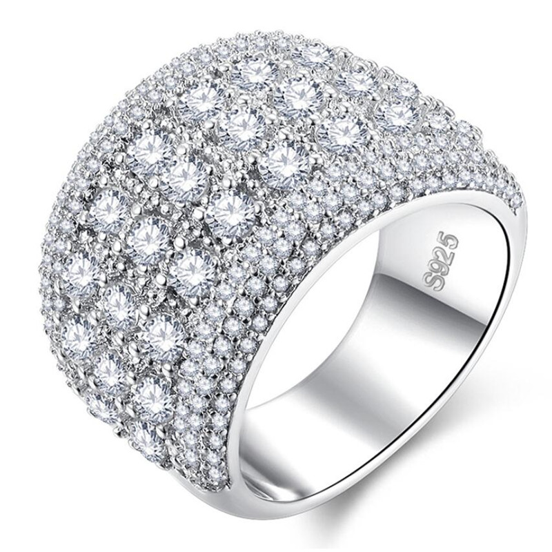 Hip Hop New Arrival Luxury Jewelry 925 Sterling Silver Full 3mm Round White Topaz CZ Diamond Party Gemstones Women Wedding Bridal Ring Gift