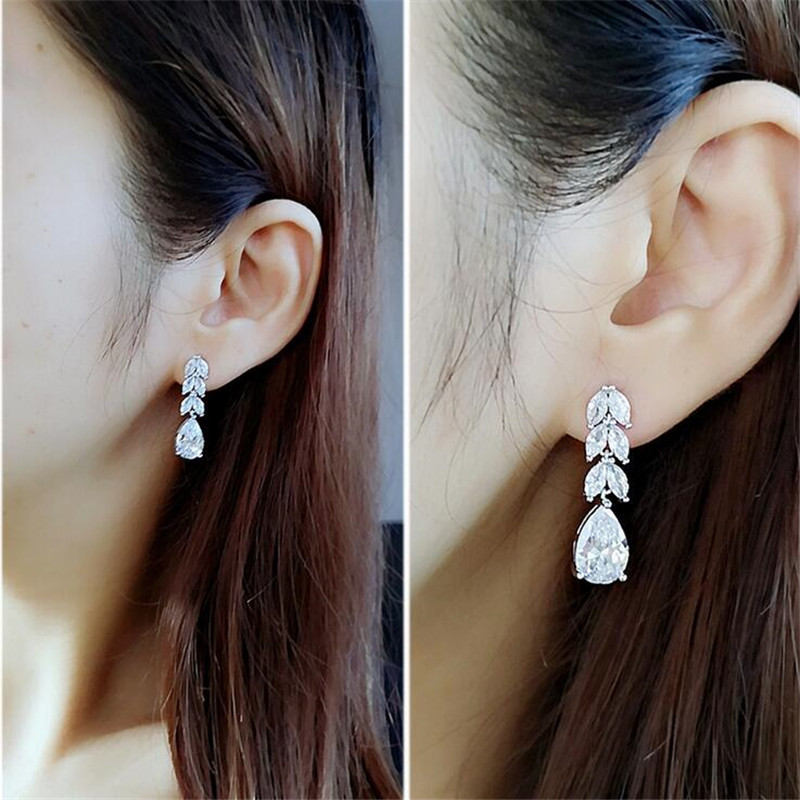 Sterg Sier Water Drop Dangle Earrings for Women - 5A Cubic Zirconia Wedding Jewelry