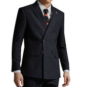 Handsome Wool Blend Stripe Men Wedding Suits Double Breasted Peaked Lapel Groom Wear Formal Prom Suit(Jacket+Pants)