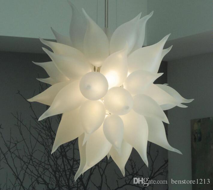 Wedding Decor Blown Glass Chandelier Lighting Fixture Living Room Modern White Frosted Glass Chandelier Hanging Pendant Lamp with LED Bulbs