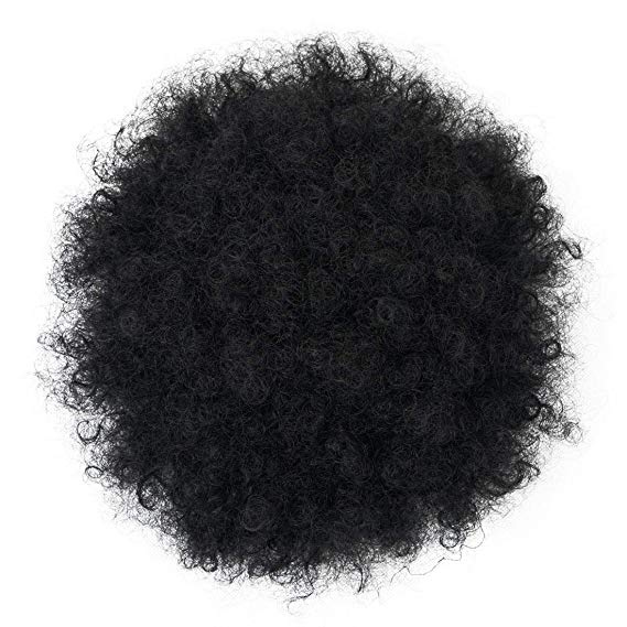 100 Human Short Afro Ponytails for Black Hair African American Curly Pony Tail Hair Pieces(1B)