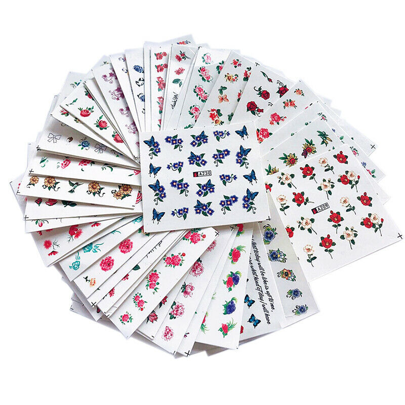 50 Stickers Sheets Mixed Flower Feather Water Transfer Nail Art Sticker Watermark Dec ch.A874