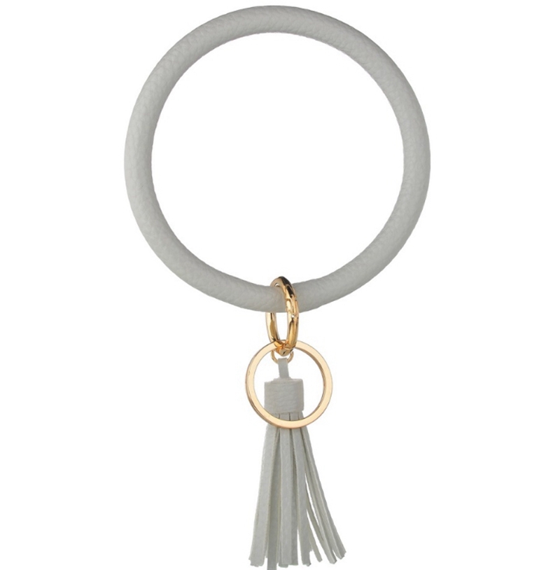 Bangle Keychain Bracelet Leather Tassel Bracelet Large Circle Key Ring Holder Wristlet Keyring Women Girls Fashion Jewelry 20pcs DW4555