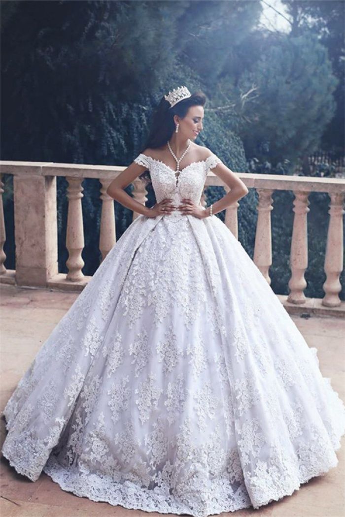 Saudi Arabic Dubai Luxury 3D Florals Wedding Dresses Off Shoulders Lace Puffy Ball Gown Bridal Dresses Country Garden robe de mariée 2019