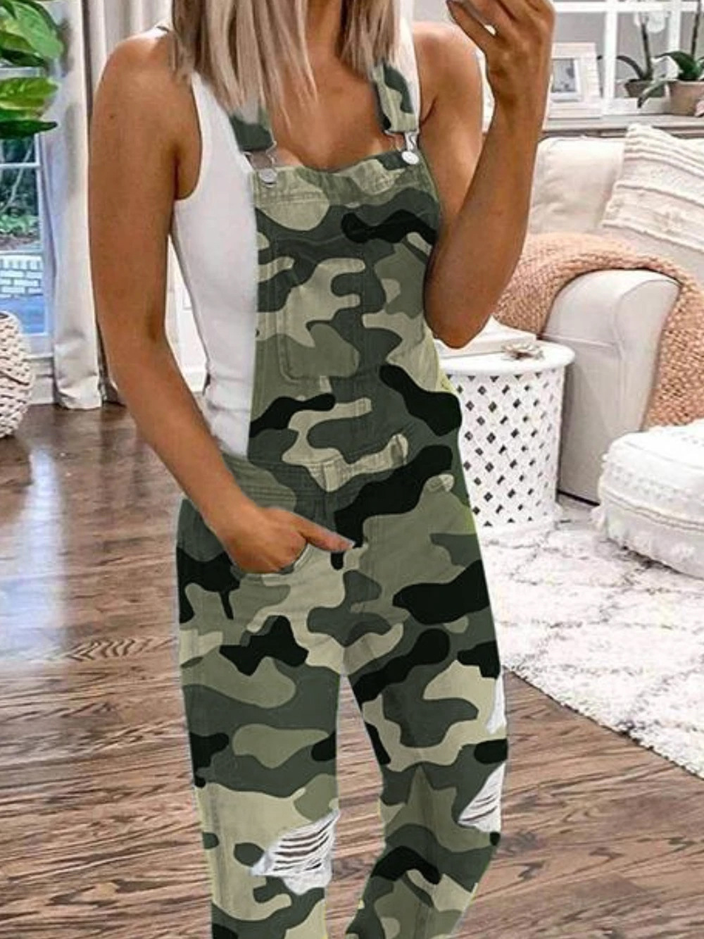 Spot Jumpsuits European spring and summer sports shoulder strap hole denim jumpsuit women's casual support mixed batch