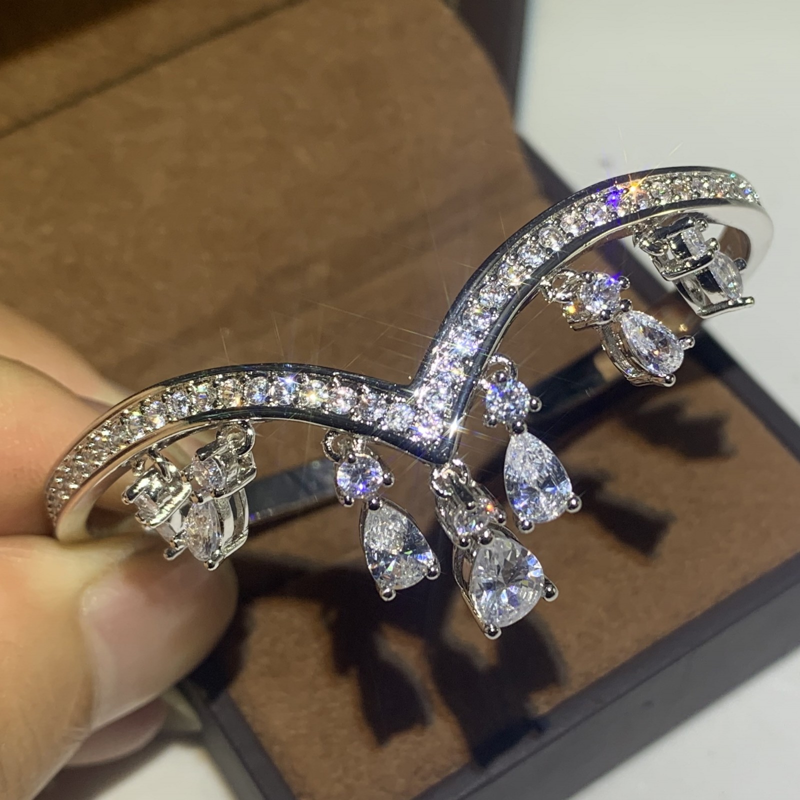 Sterg Sier Water Drop CZ Open Adjustable Bangle for Women