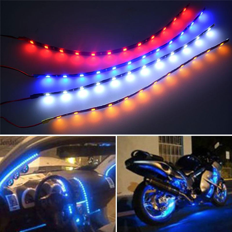 15 30cm Car LED Flexible Strips Light Bulbs Waterproof Strip Lamp Vehicle Truck Motorcycle Auto Decor Lights 12V