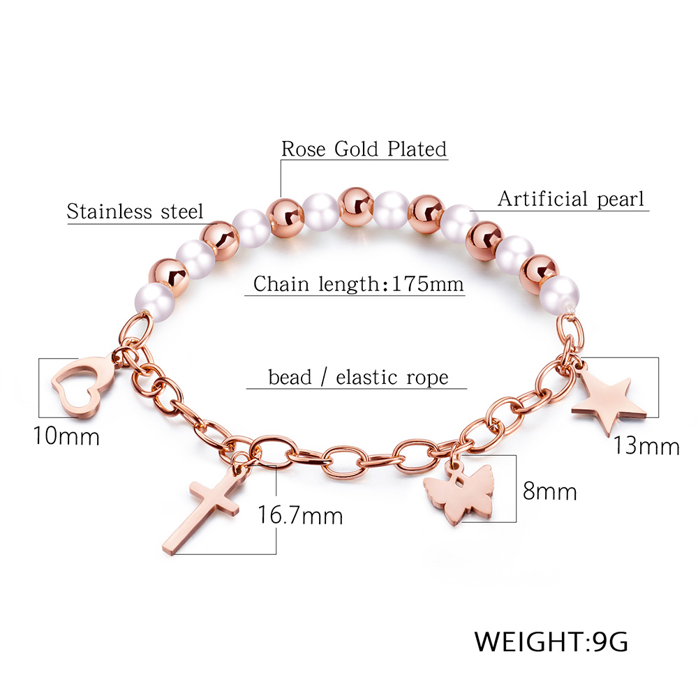 Charm Butterfly Star Cross Heart Shape chain Bracelets Stainless Steel Titanium Steel 14K Gold Plated Women Girl's Gift Jewelry