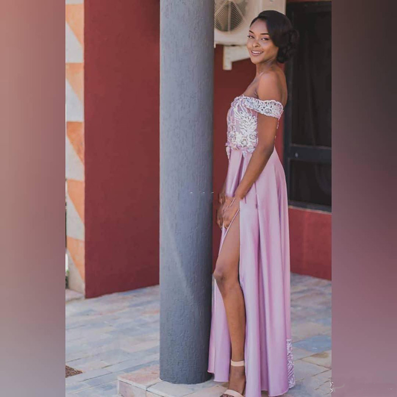 African Plus Size Bridesmaid Dresses Long Side Split Lace Appliques Beads Off The Shoulder Wedding Guest Gowns Spring Maid Of Honor Dress