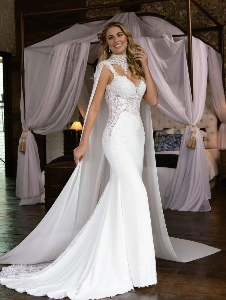 Lace Stunning Mermaid Backless Wedding Dresses With Cape V Neck Beaded Bridal Gowns Sweep Train Appliqued Trumpet Robe De Marie