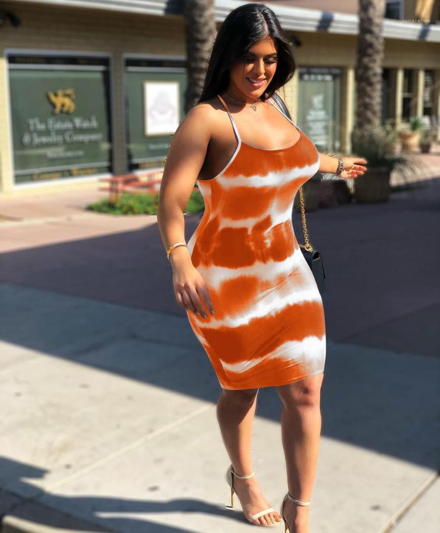 

Apparel Tie Dyed Bodycon Dresses Womens Summer Sexy Spaghetti Strap Club Pencil Casual Clothging Slim Sleeveless Female, Orange