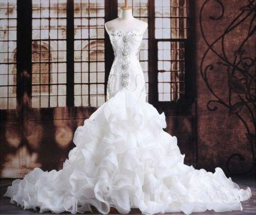 Mermaid Crystal Luxury Wedding Dresses Sweetheart Neckline Diamonds Beaded Bodice Corset Back Ruffles Skirt White Organza Bridal Gowns