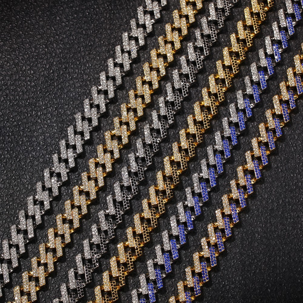 UWIN Drop Shipping Fashion Iced Prong Cuban Link Chains Necklaces 15mm Mutil-Colored Blue/Black Rhinestones Hiphop Jewelry Mens T200113