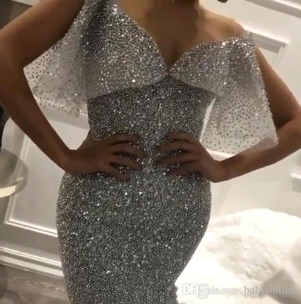 Arrival New Shiny Sier Mermaid Prom Dresses V Neck Sequins Beading Low Cut Backless Party Evening Gowns Formal Dress Custom Vestidos Estidos