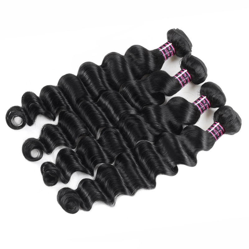 Good 8A Brazilian Hair Deep Loose Hair Extensions 4Bundles with 4x4 Lace Closure Loose Deep Human Hair Weave Extensions Wholesale Price