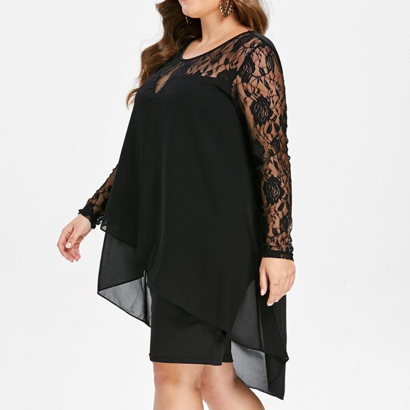 Fashion Women Casual Plus Size Sheer Lace Sleeve High Low Hem O-Neck Swing Dress Sumer Elegant Robe For Ladies Faldas de mujer#2, Black
Fashion Women Casual Plus Size Sheer Lace Sleeve High Low Hem O-Neck Swing Dress Sumer Elegant Robe For Ladies Faldas de mujer#2, Black