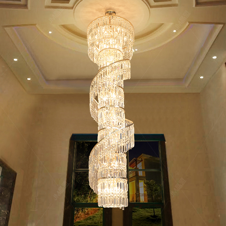 LED Modern Crystal Chandeliers Long Spiral American Chandelier Lights Fixture Luxurious Hotel Lobby Hall Parlor Stair Home Indoor Lighting