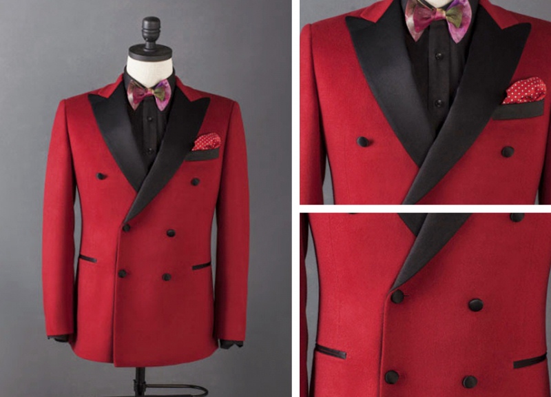 Red Mens Designer Jackets Peaked Lapel Groom Wedding Tuxedos Best Men Prom Wear Suits Custom Made 1 Piece
